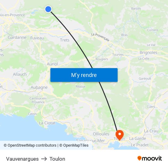 Vauvenargues to Toulon map