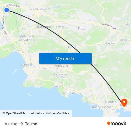 Velaux to Toulon map