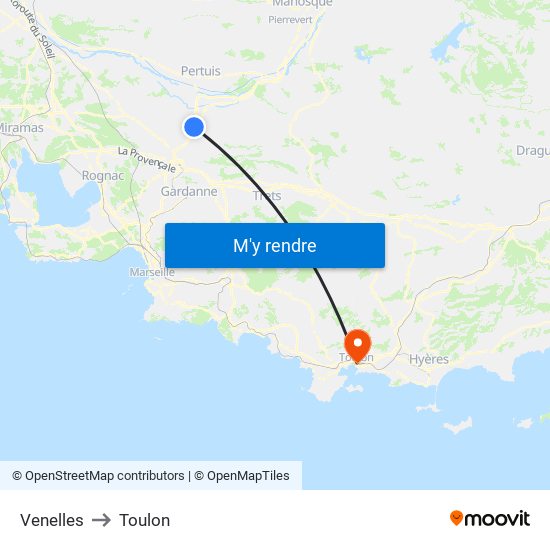 Venelles to Toulon map