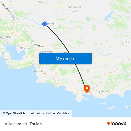 Villelaure to Toulon map
