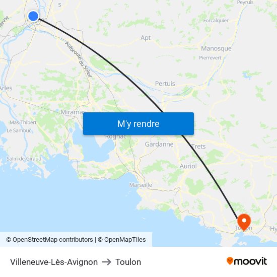 Villeneuve-Lès-Avignon to Toulon map