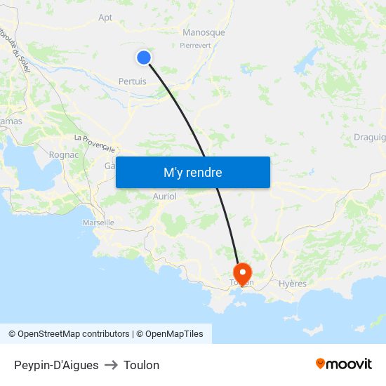 Peypin-D'Aigues to Toulon map