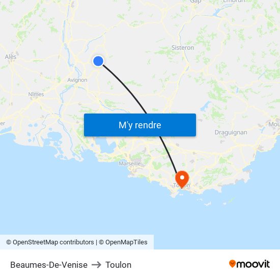 Beaumes-De-Venise to Toulon map