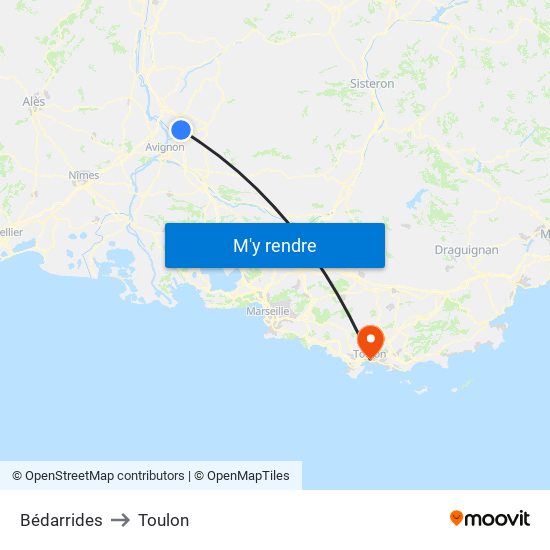 Bédarrides to Toulon map