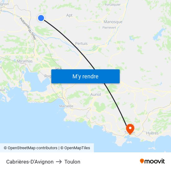 Cabrières-D'Avignon to Toulon map