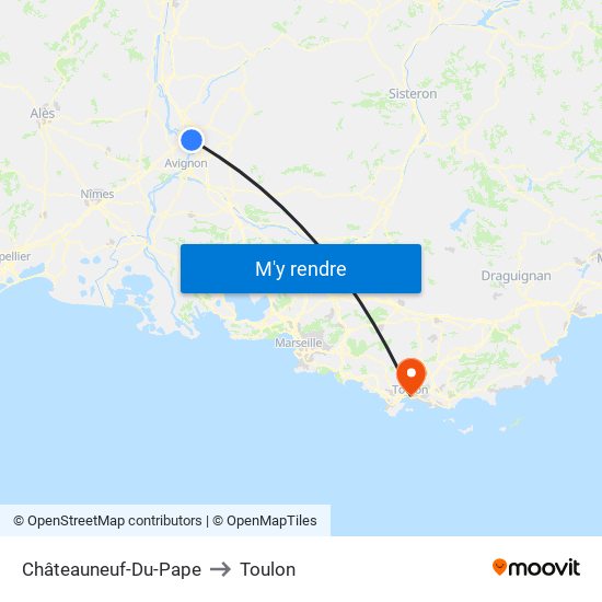 Châteauneuf-Du-Pape to Toulon map