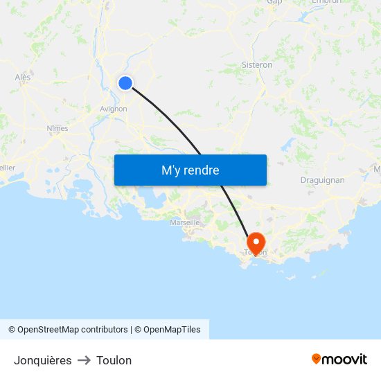 Jonquières to Toulon map