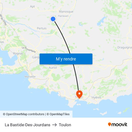 La Bastide-Des-Jourdans to Toulon map