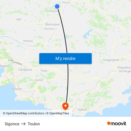 Sigonce to Toulon map