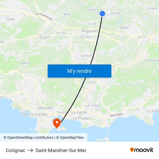 Cotignac to Saint-Mandrier-Sur-Mer map