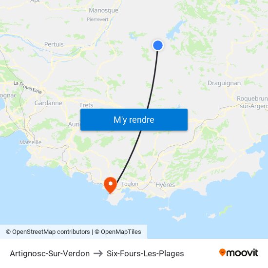 Artignosc-Sur-Verdon to Six-Fours-Les-Plages map