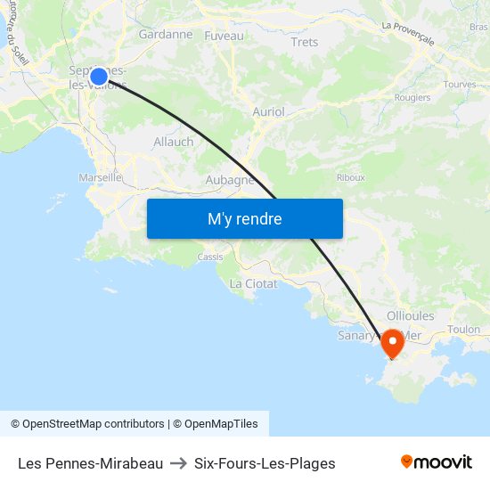 Les Pennes-Mirabeau to Six-Fours-Les-Plages map