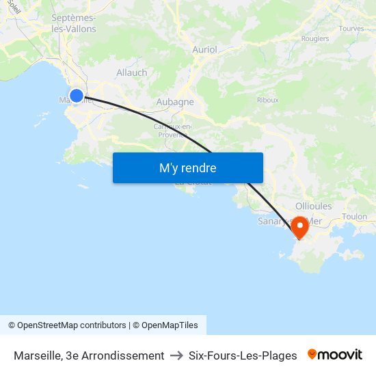 Marseille, 3e Arrondissement to Six-Fours-Les-Plages map