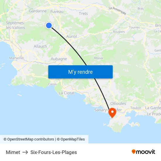 Mimet to Six-Fours-Les-Plages map