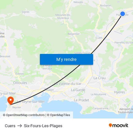 Cuers to Six-Fours-Les-Plages map