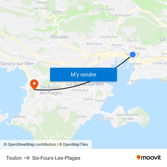 Toulon to Six-Fours-Les-Plages map