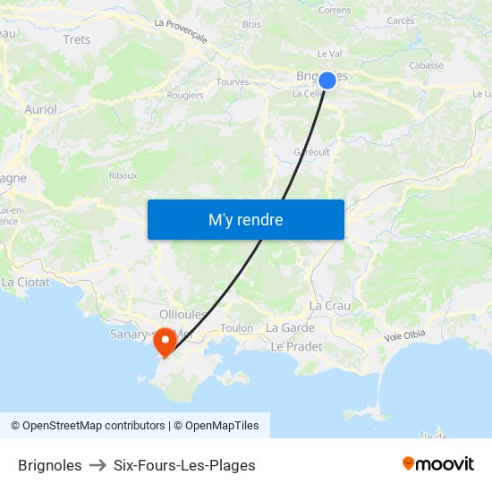 Brignoles to Six-Fours-Les-Plages map