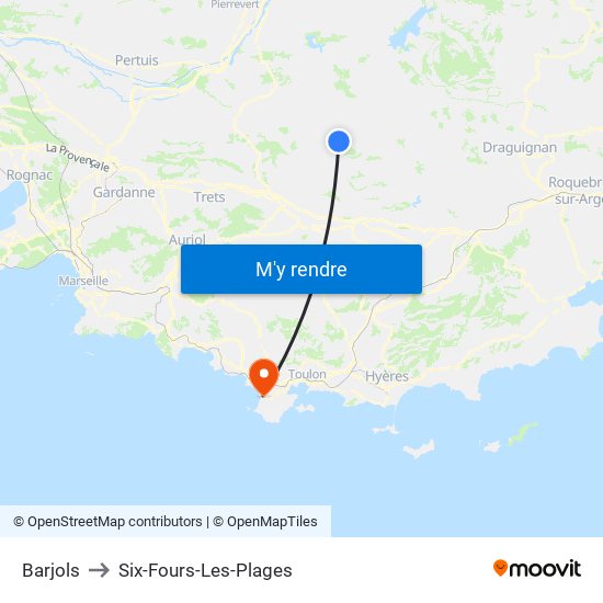 Barjols to Six-Fours-Les-Plages map