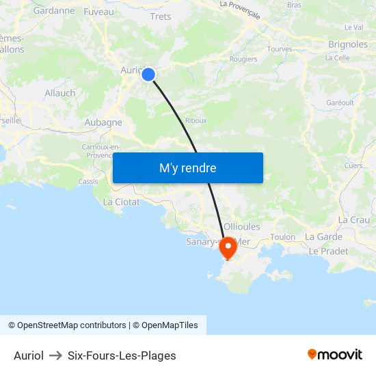 Auriol to Six-Fours-Les-Plages map