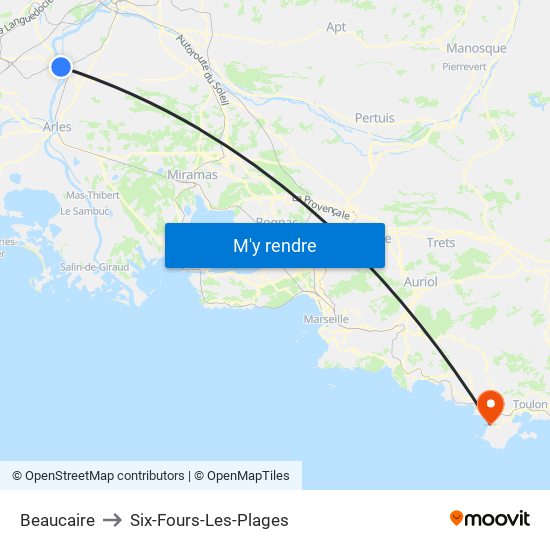 Beaucaire to Six-Fours-Les-Plages map