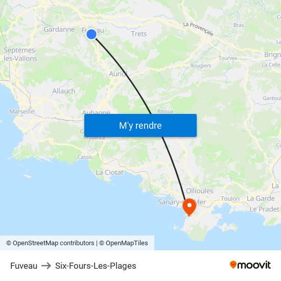 Fuveau to Six-Fours-Les-Plages map
