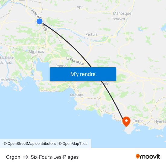 Orgon to Six-Fours-Les-Plages map