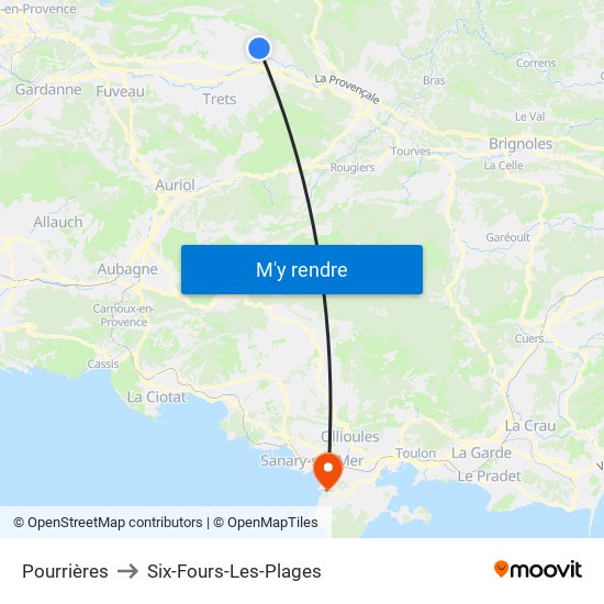 Pourrières to Six-Fours-Les-Plages map