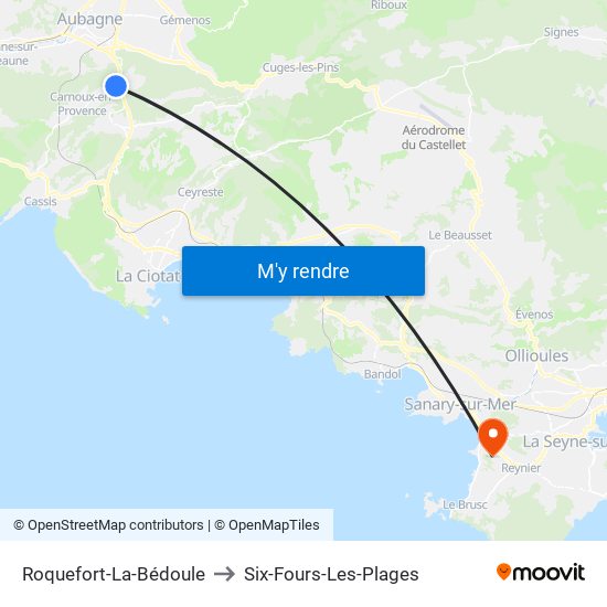 Roquefort-La-Bédoule to Six-Fours-Les-Plages map