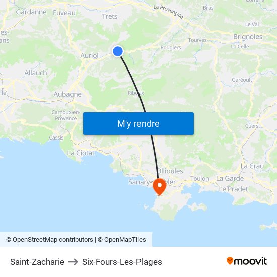 Saint-Zacharie to Six-Fours-Les-Plages map