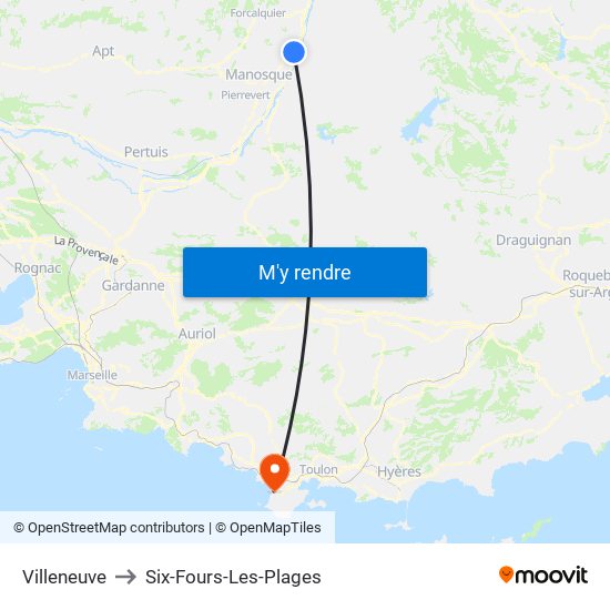 Villeneuve to Six-Fours-Les-Plages map