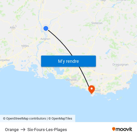 Orange to Six-Fours-Les-Plages map