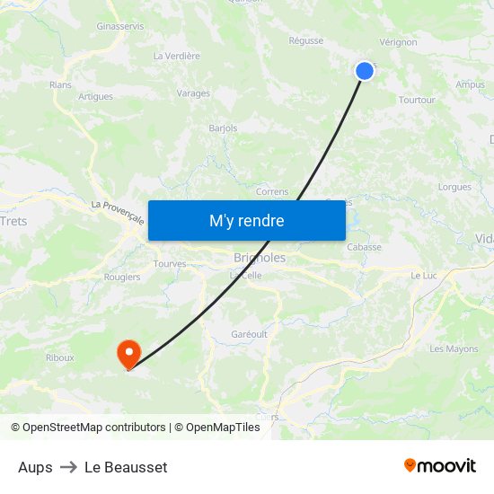 Aups to Le Beausset map