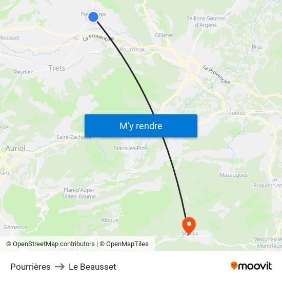 Pourrières to Le Beausset map