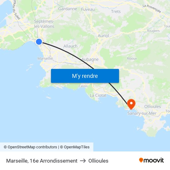 Marseille, 16e Arrondissement to Ollioules map
