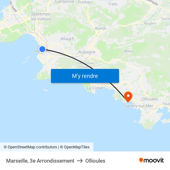 Marseille, 3e Arrondissement to Ollioules map