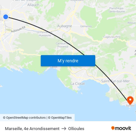 Marseille, 4e Arrondissement to Ollioules map