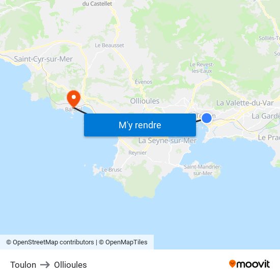 Toulon to Ollioules map