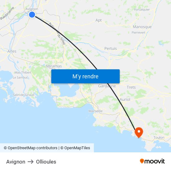 Avignon to Ollioules map