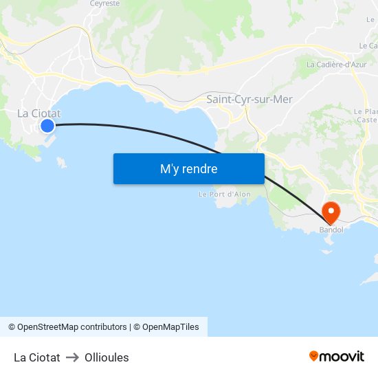 La Ciotat to Ollioules map