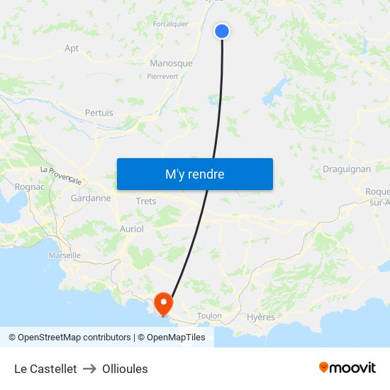 Le Castellet to Ollioules map