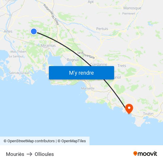 Mouriès to Ollioules map