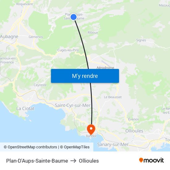 Plan-D'Aups-Sainte-Baume to Ollioules map