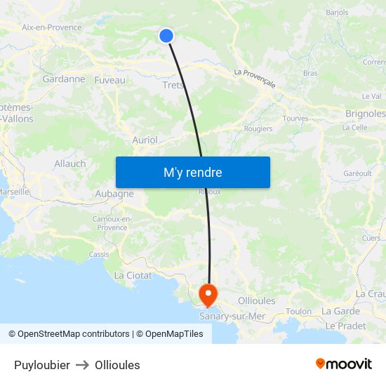 Puyloubier to Ollioules map