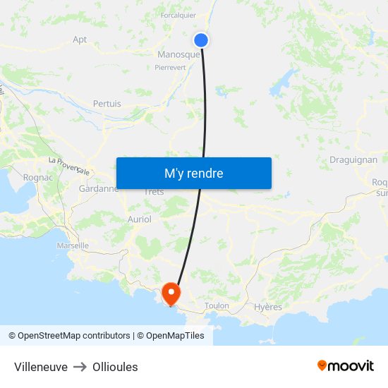 Villeneuve to Ollioules map