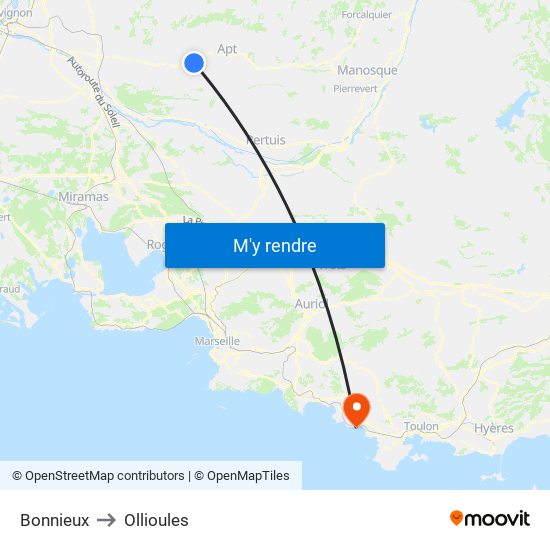 Bonnieux to Ollioules map