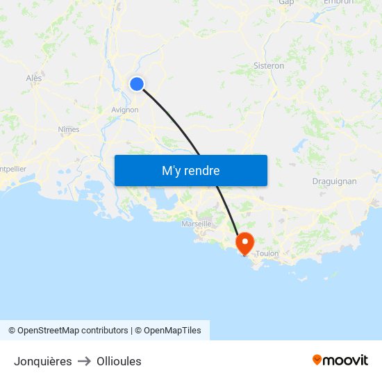 Jonquières to Ollioules map