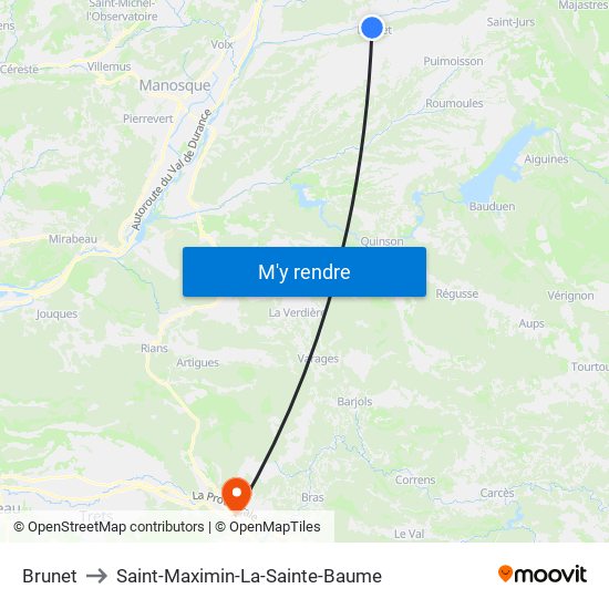 Brunet to Saint-Maximin-La-Sainte-Baume map