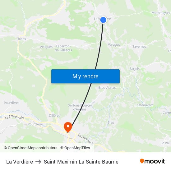 La Verdière to Saint-Maximin-La-Sainte-Baume map