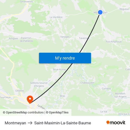Montmeyan to Saint-Maximin-La-Sainte-Baume map