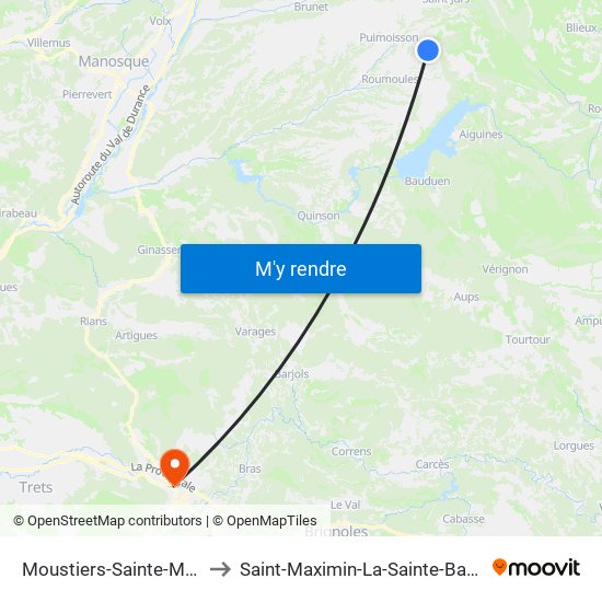 Moustiers-Sainte-Marie to Saint-Maximin-La-Sainte-Baume map